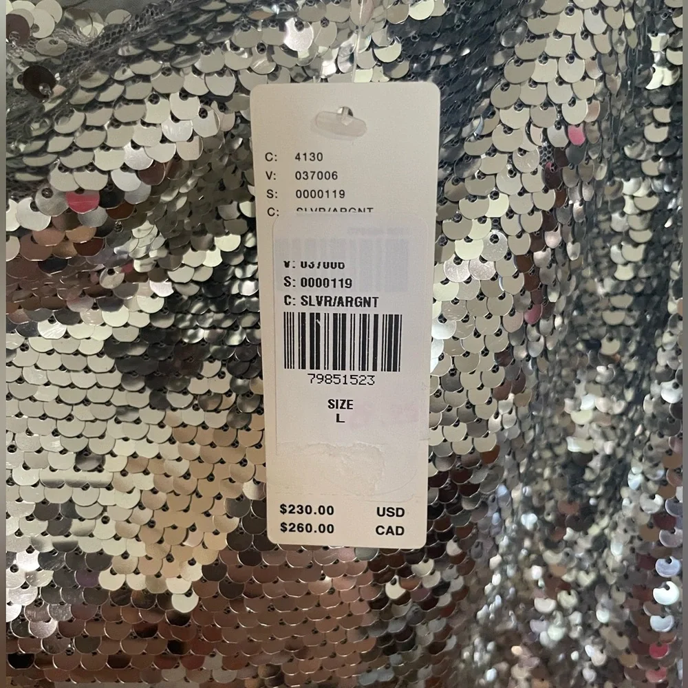 Maeve one shoulder silver sequin midi dress anthropologie sz large new nwt ✨ - Picture 12 of 14